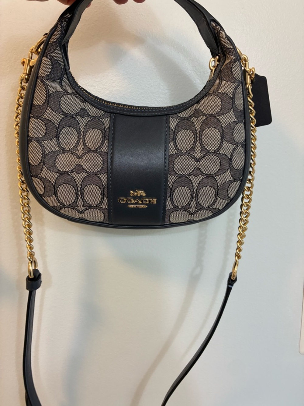 Coach Carmen Mini Crossbody in Signature Jacquard Black and Gray